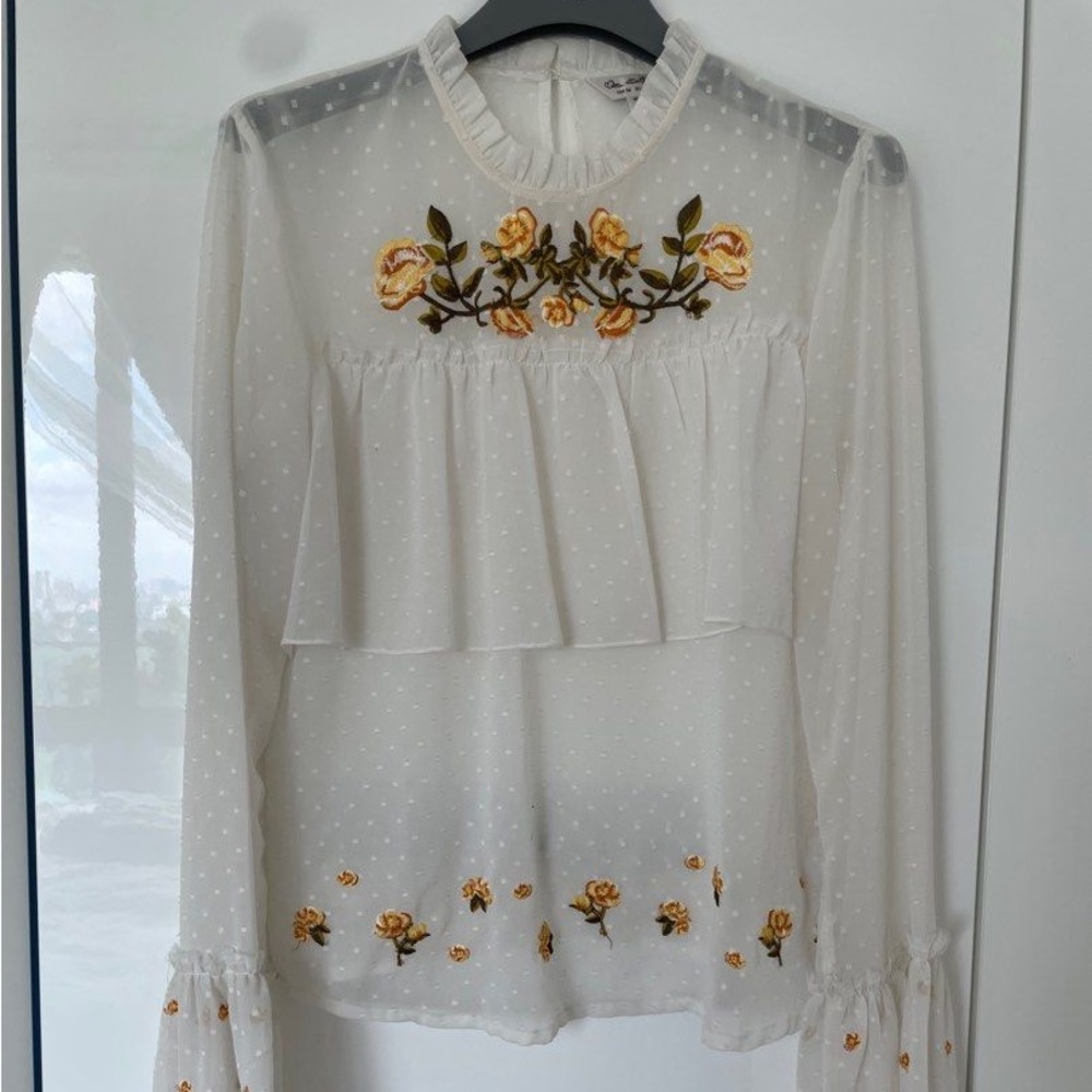 Miss Selfridge Embroidered Ruffle Top - Picture 2 of 7